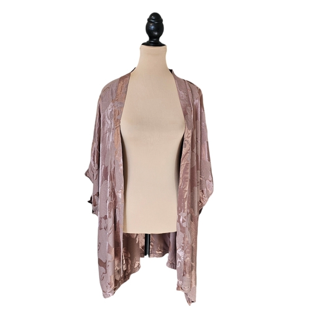 Paper Label Brown Satin Floral Pattern Shawl Cardigan Sz XS / S